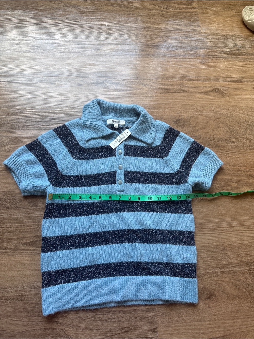 NWT Madewell Raglan Polo Sweater Tee in Stripe XS - Picture 3 of 7